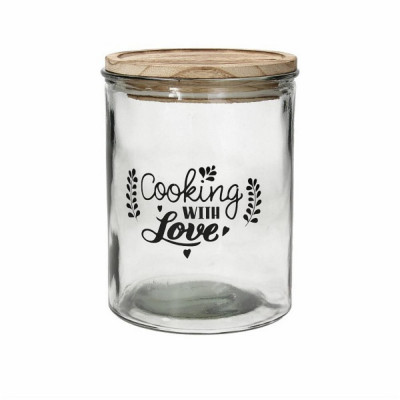 Borcan pentru depozitare cu capac , Tognana, Dolce Casa Cooking with Love, 1.85 L, sticla/lemn, transparent foto