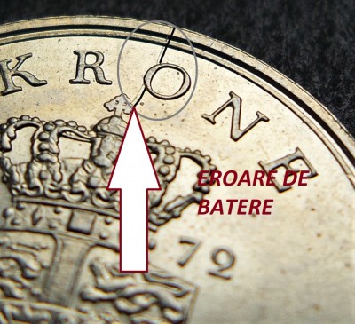 Moneda 1 COROANA - DANEMARCA, anul 1972 *cod 1006 = eroare matrita crapata foto