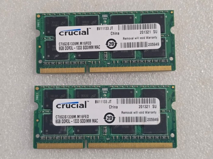 Kit memorie RAM laptop Crucial 16GB (2 x 8GB) PC3-10600 DDR3 1333MHz 1.35V Low Voltage