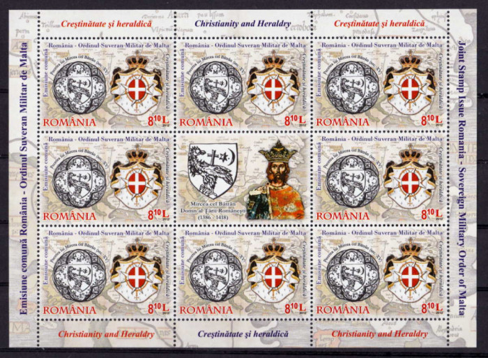 RO 2012 ,LP 1961e ,&quot;Ordinul de Malta-heraldica &quot;, minicoli 8+1 vinieta,MNH
