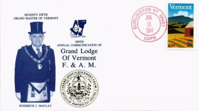 United States 1994 Masonic Cover - Grand Lodge of Vermont F.&amp;amp; A.M. K.297 foto