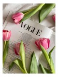 Tablou Canvas Floral cu Lale Roz - Artă Decorativă, 26 x 39 cm, CMCLASS