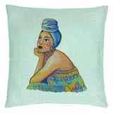 Perna Decorativa, Model African Fashion, 40x40 cm, Verde Menta, Husa Detasabila, Burduf