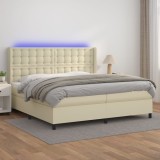 vidaXL Pat cu arcuri, saltea și LED, crem, 200x200 cm, piele ecologică