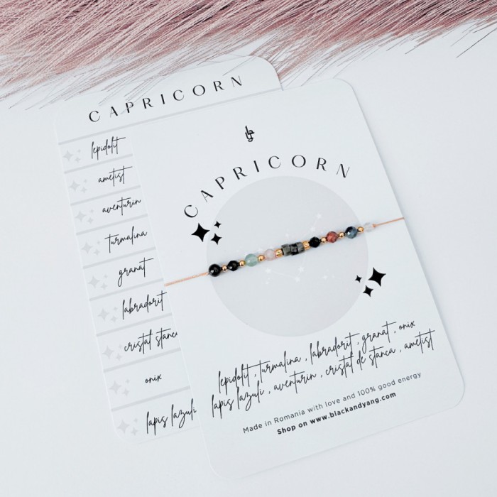 Bratara Zodia Capricorn cu 9 cristale naturale si otel inoxidabil auriu