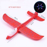 Avion planor din polistiren in punga , lungime 47 cm , rosu , cu lumini pe cap, flippy