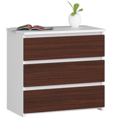 Comoda, placa laminata, 3 sertare, alb si stejar Wenge, 60x35x57 cm foto