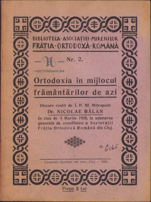 HST C98 Ortodoxia in mijlocul framantarilor de azi 1933 mitropolit Nicolae Balan