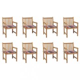 vidaXL Scaune de grădină, perne roșu carouri, 8 buc., lemn masiv tec 3073071