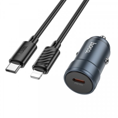 Incarcator Auto Cu Cablu Lightning HOCO Z57, 30W, 3A, 1 x USB-C, Gri foto