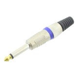 Conector Jack 6,3mm Mono Albastru Pe Cablu, Diametru Maxim 5mm, Cod 121182