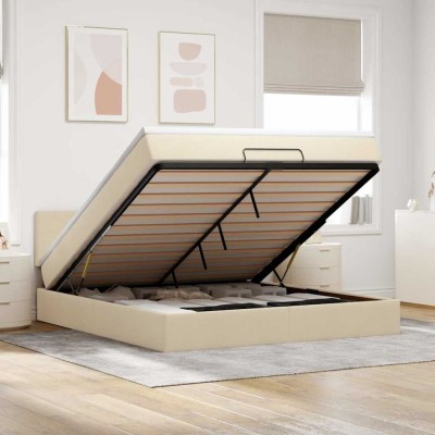 vidaXL Cadru de pat otoman cu saltea crem 160x200cm stofa 3311392 foto