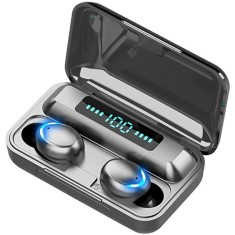 Casti wireless TWS F9 Plus, Bluetooth 5.0, Bass, Powerbank cu Afisaj, Touch Control, 1300mAh