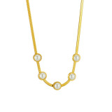 Cumpara ieftin Colier Enisa, auriu, din otel inoxidabil, placat cu aur 18K, model cu perle, tip snake chain - Colectia Universe of Pearls