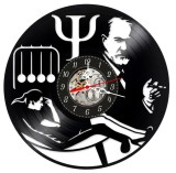 Ceas de perete decorativ, Psihologie / Simbolul Psi, realizat din disc de vinil (Vinyl Record), 30 cm, mecanism silențios, negru
