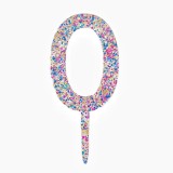 Decoratiune Topper pentru Tort, Cyrax, din Acrilic cu Fulgi de Sclipici, Model Cifra 0, Inaltime 18.5 cm, Transparent Multicolor