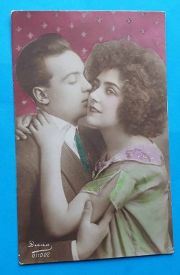 Carte postala veche SUPERBA, circulata anii 1920 - Flirt - corespondenta Arad foto