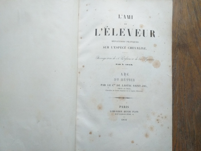 L&#039;AMI DE L&#039;ELEVEUR...SUR L&#039;ESPECE CHEVALINE,1856/ EX-LIBIRS CALLIMACHI