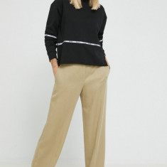 HUGO pantaloni femei, culoarea bej, lat, high waist