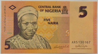 BANCNOTA EXOTICA 5 NAIRA - NIGERIA, anul 2006 *cod 778 = UNC HARTIE foto