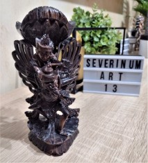 Veche statueta Garuda &amp;amp; Vishnu sculptata manual in lemn de abanos foto
