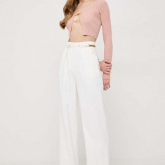 Elisabetta Franchi pantaloni femei, culoarea alb, drept, high waist