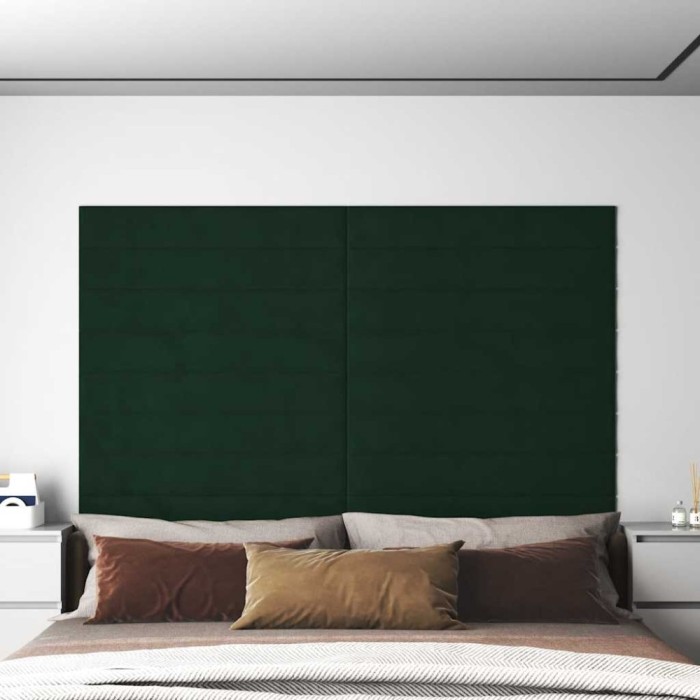 vidaXL Panouri de perete 12 buc. verde &icirc;nchis 90x15 cm catifea 1,62 m&sup2;