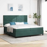Cumpara ieftin Pat box spring cu saltea &amp; LED, verde &icirc;nchis 200x200 cm catifea