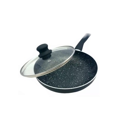 Tigaie din aluminiu cu capac, marmorata, 22 cm, negru, KingHoff foto