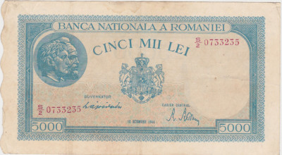 ROMANIA 5000 LEI OCTOMBRIE 1944 F foto