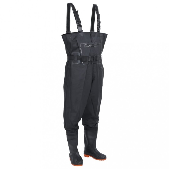 vidaXL Salopetă cu pieptar, cizme și curea, negru, mărimea 44 4017005