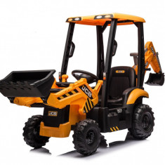 Tractoras electric pentru copii JCB 70W 12V cu incarcator si cupa manuala, culoare Galbena