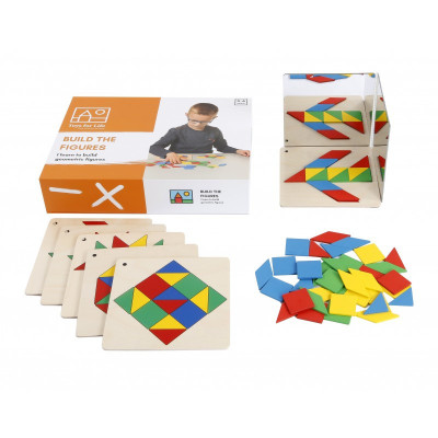 Joc educativ Geometrii Toys For Life, 35 x 25 x 10 cm, 48 forme lemn, 3 ani+ foto