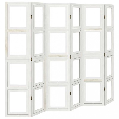 Paravan camera 6 panouri, alb, lemn masiv paulownia foto