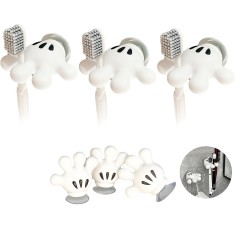 Suport periuta de dinti cu ventuza, design mana, set 3 bucati, alb, 7x6.5 cm