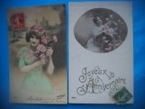 HOPCT 1710 FEMEI..FEMEI-TCV-ROMANTICA-FRANTA-LOT 2 CARTI POSTALE VECHI-CIRCULATE