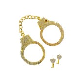 Cătușe TABOOM Diamond Wrist Cuffs, design cu strasuri &icirc;ncrustate și 2 chei &icirc;n formă de inimă, mărime reglabilă, culoare auriu