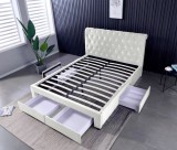 Cumpara ieftin Pat 180x200 Crem Catifea cu 4 Sertare Sunday Somiera Inclusa Tapitat Elegant Dormitor Modern
