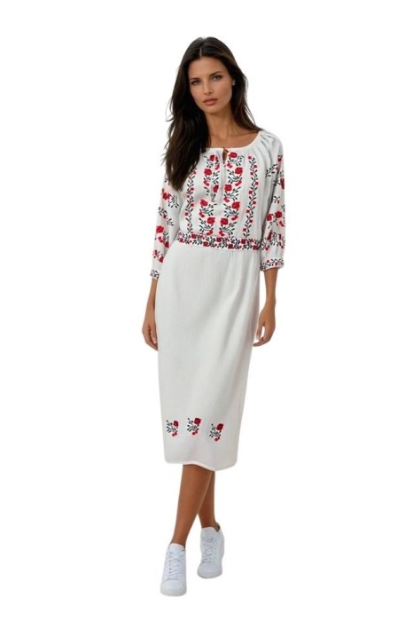 Rochie dama casual RL25 alb/rosu , marimea 2XL