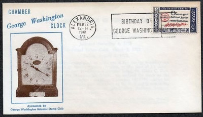 United States 1961 Masonic Cover - Alexandria VA GW&amp;#039;s Birthday K.288 foto