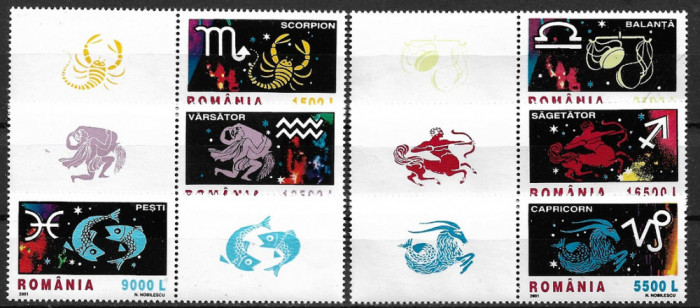 B0323 - Romania 2001 - Zodiac 6v.cu vigneta ,neuzat,perfecta stare