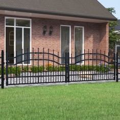Poartă gard cu v&acirc;rf negru 305x120 cm oțel vopsit electrostatic