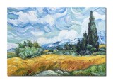 Cumpara ieftin Tablou Camp cu grau si chiparosi celebru pictat manual living, 100x70cm ulei pe panza, reproducere Vincent van Gogh