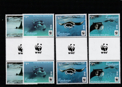 Rarotonga 2016-Fauna,WWF,Testoase,2 serii 4 valori cu o vigneta WWF,MNH,Mi,50-53 foto