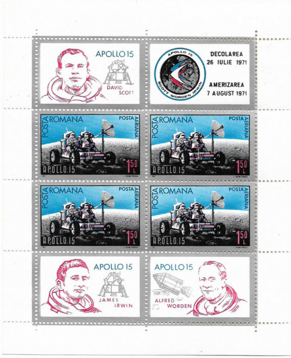 Colita Apollo 15 (bloc dantelat), 1971 - NEOBLITERATA