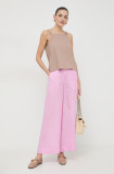 Marella pantaloni din in culoarea roz, lat, high waist 2413130000000
