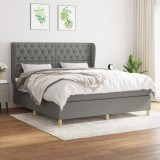 vidaXL Pat continental cu saltea, gri &icirc;nchis, 160x200 cm, țesătură