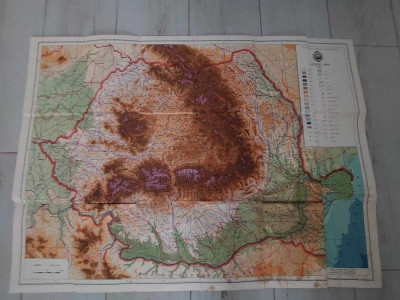 Harta veche 1971,THE SOCIALIST REPUBLIC OF ROMANIA,,PHYSICAL MAP,,-83 cm/60,5 cm foto