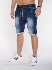 Blugi scurti pentru barbati albastri cu siret alb slim fit casual P414 foto