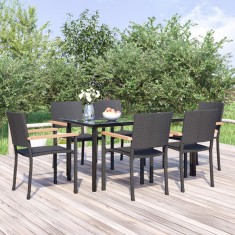 vidaXL Set mobilier de gradina, 7 piese, negru, poliratan foto